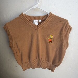 Brown Knit Vest with Embroidered Lisa Simpson